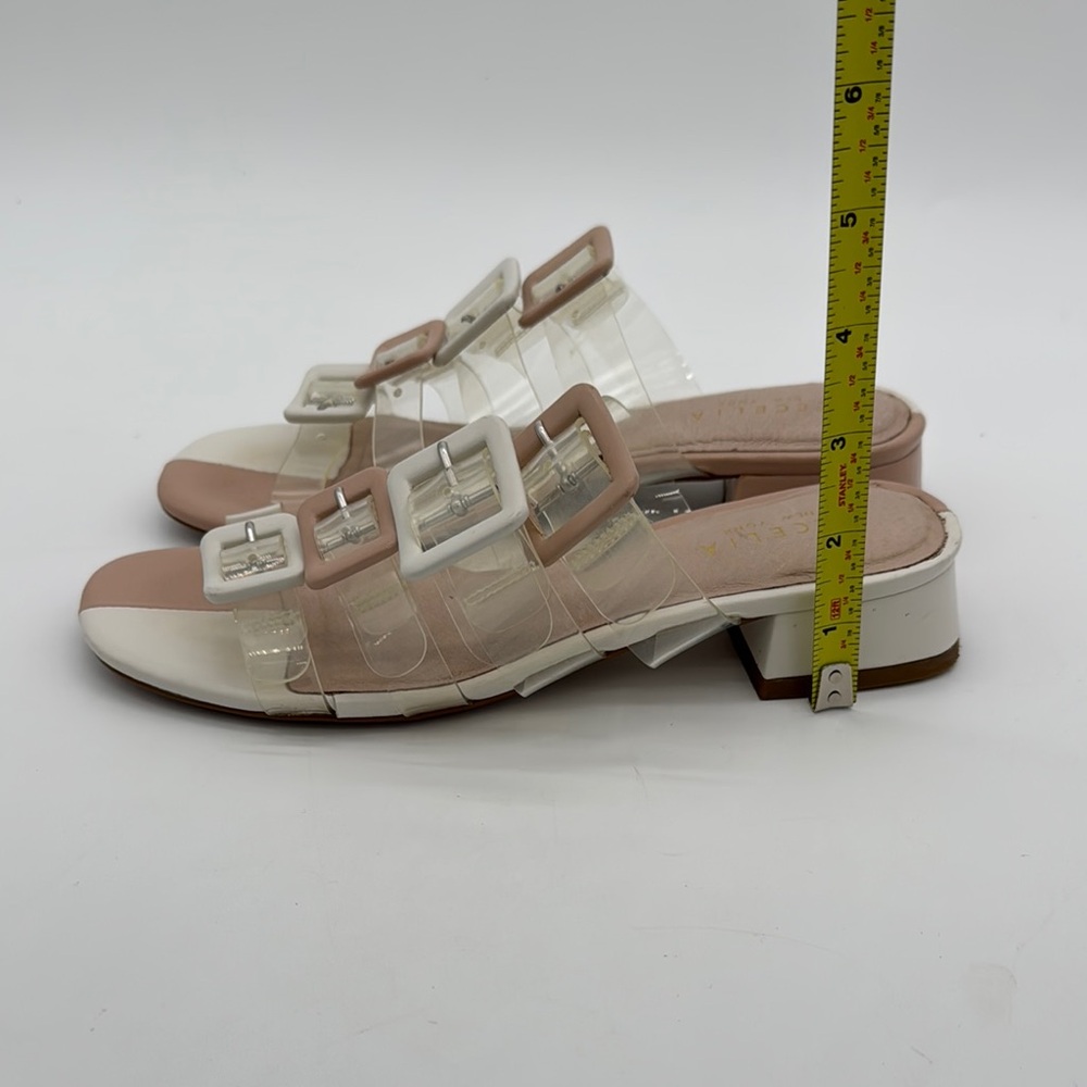CECELIA NEW YORK Two-Tone Beige Cream Clear Buckle Slide Sandals - Picture 9 of 9